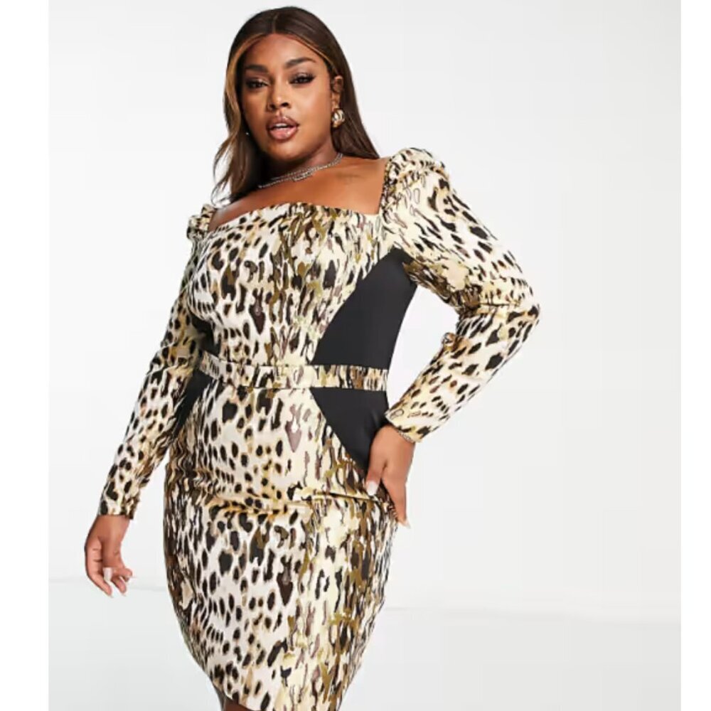 ASOS Luxe Curve Animal Print Long Sleeve Dress, 14